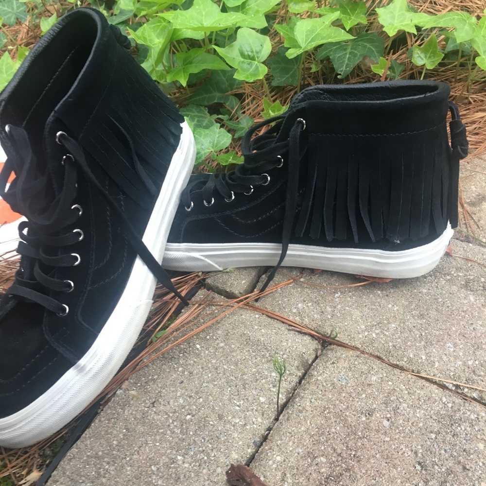 Black leather fringe vans